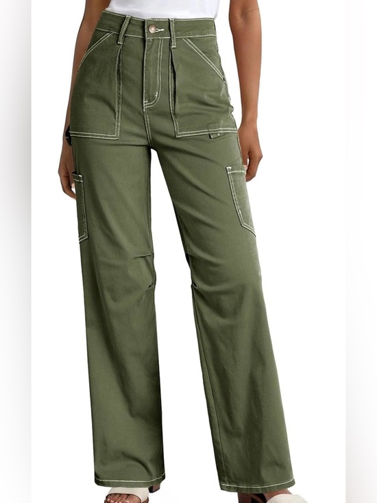 Dokotoo Pants - NWT DOKOTOO Sz 14 Olive Carpenter Utility Cargo High Waist White Stitch Stretch